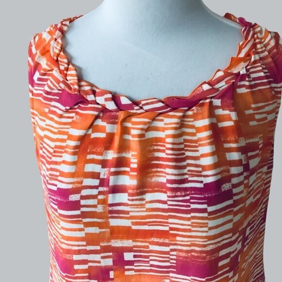 COLDWATER CREEK LADIES SLEEVELESS RUCHED RUFFLED COLLAR COLORFUL BLOUSE SIZE 4 - Picture 2 of 7